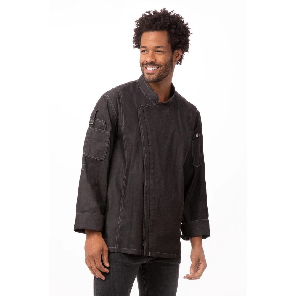 Chef‎ Works Urban Gramercy Chef Coat Mens 2XL Black Denim Zipper Utility Jacket